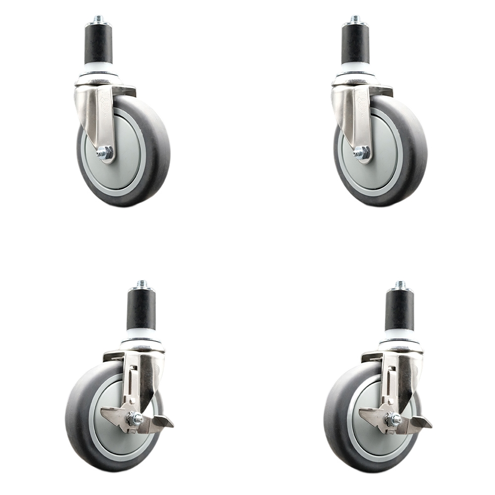 Thermoplastic Rubber Swivel Stem Caster Set of 4 with 5 Inch Caster Wheels - 1-5/8" Expanding Stems-316 Stainless Steel Casters-Includes 2 Swivel with Top Lock Brakes and 2 Swivel-Service Caster Brand — photo 1