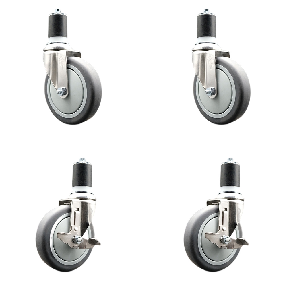 Thermoplastic Rubber Swivel Stem Caster Set of 4 with 5 Inch Caster Wheels - 1-7/8" Expanding Stems-316 Stainless Steel Casters-Includes 2 Swivel with Top Lock Brakes and 2 Swivel-Service Caster Brand — photo 1