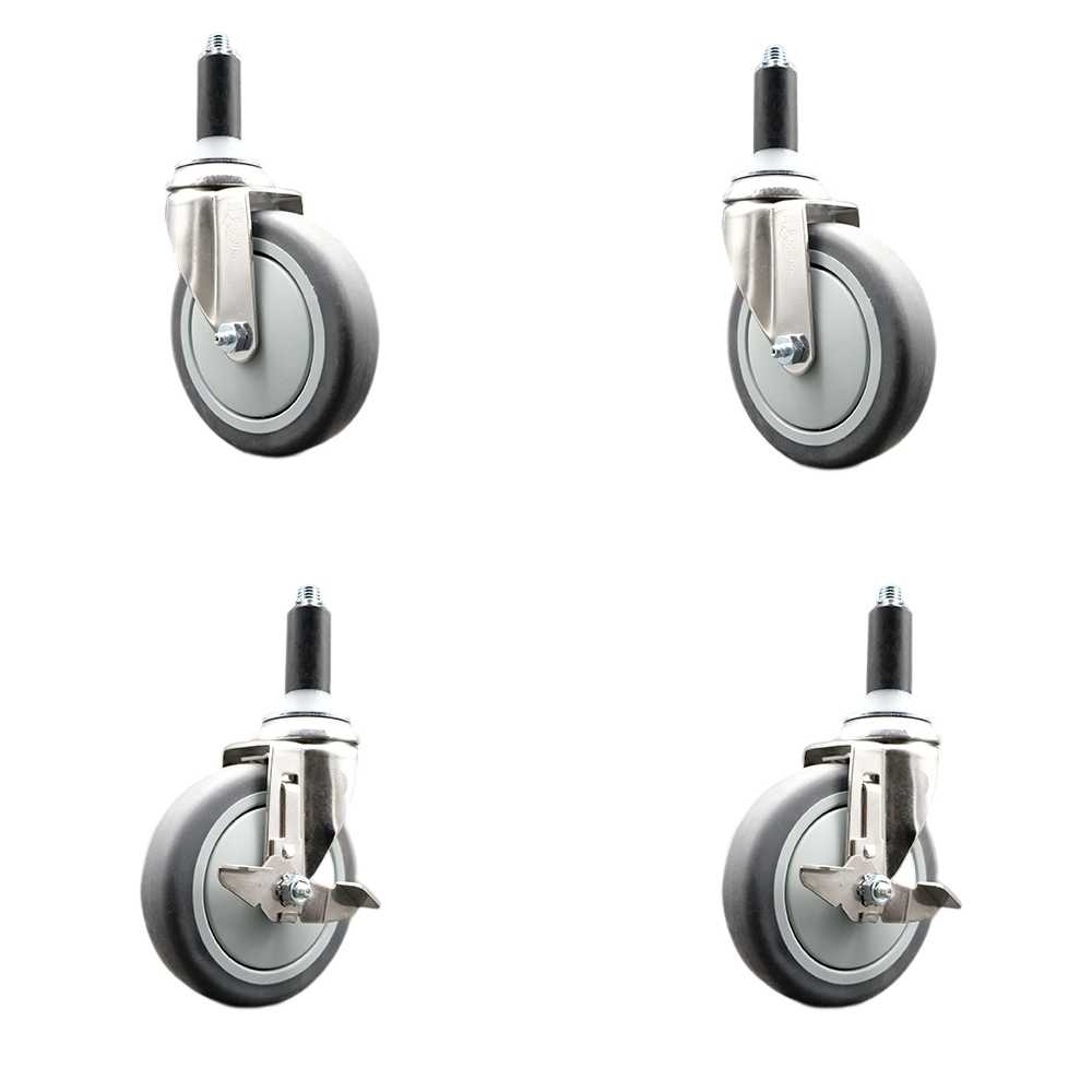 Thermoplastic Rubber Swivel Stem Caster Set of 4 with 5 Inch Caster Wheels - 1" Expanding Stems-316 Stainless Steel Casters - Includes 2 Swivel with Top Lock Brakes and 2 Swivel - Service Caster Brand — photo 1