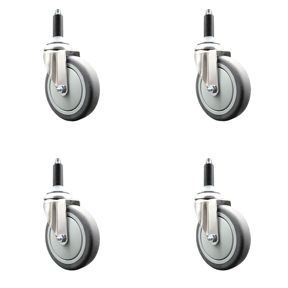 Thermoplastic Rubber Swivel Stem Caster Set of 4 with 5 Inch Gray Caster Wheels - 3/4" Expanding Stems - 316 Stainless Steel Casters - Includes 4 Swivel Casters - Service Caster Brand — photo 1