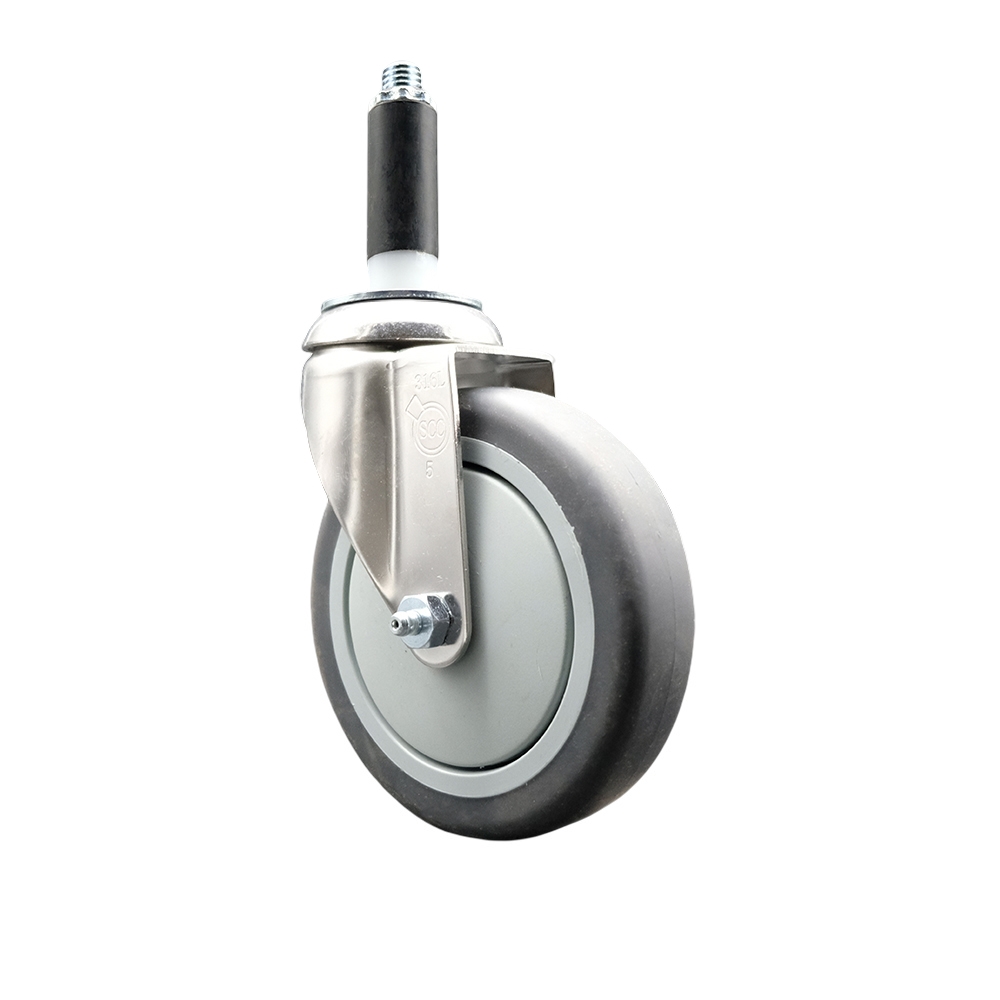 Thermoplastic Rubber Swivel Stem Caster with 5 Inch Gray Caster Wheel - 3/4" Expanding Stem - 316 Stainless Steel Caster - 300 lbs. Capacity Per Caster - Service Caster Brand — photo 1