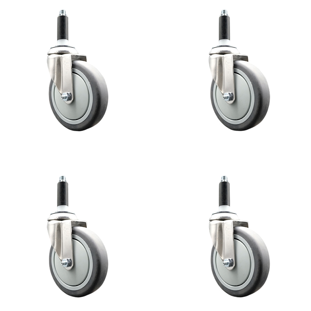 Thermoplastic Rubber Swivel Stem Caster Set of 4 with 5 Inch Gray Caster Wheels - 7/8" Expanding Stems - 316 Stainless Steel Casters - Includes 4 Swivel Casters - Service Caster Brand — photo 1
