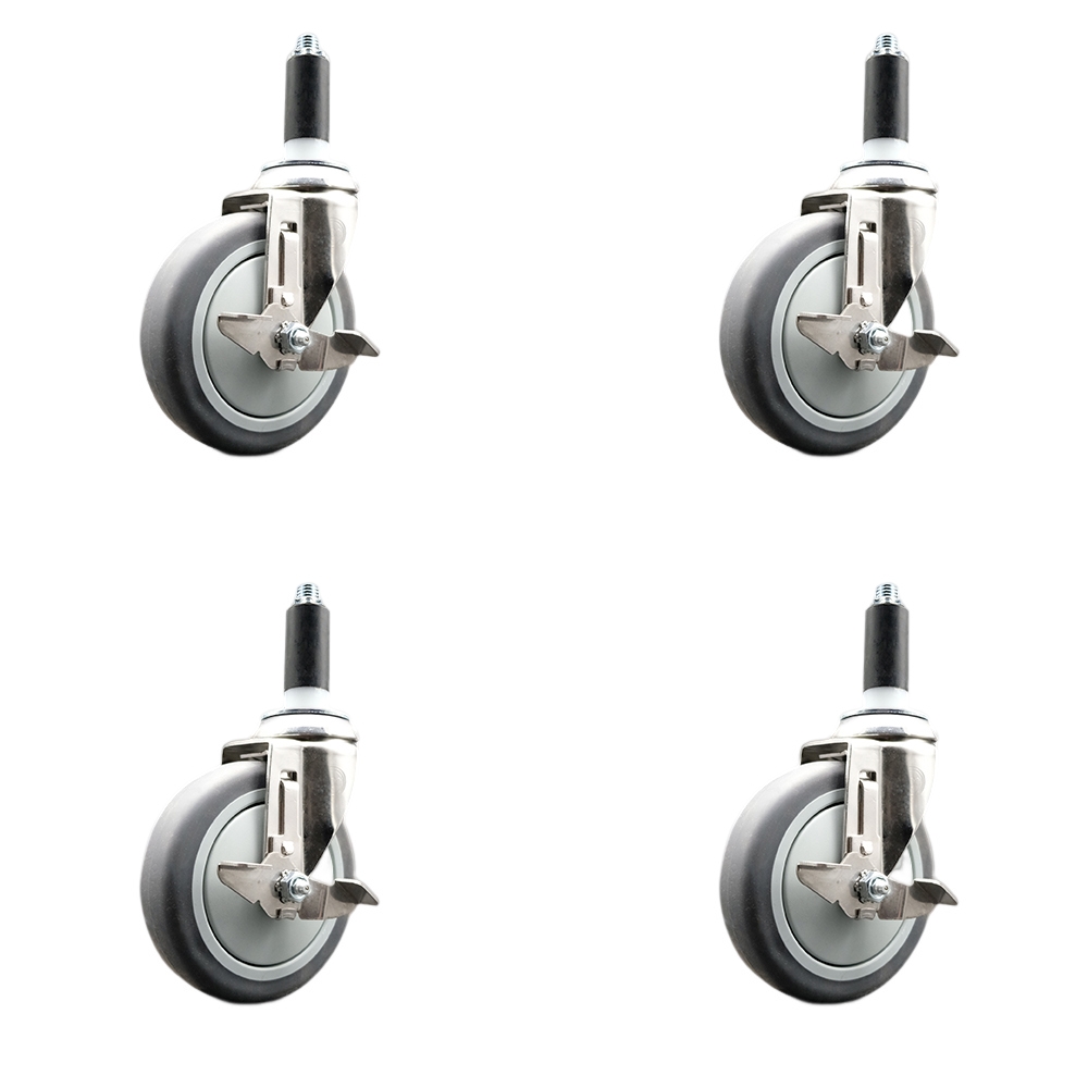 Thermoplastic Rubber Swivel Stem Caster Set of 4 with 5 Inch Caster Wheels - 1" Expanding Stems - 316 Stainless Steel Casters - Includes 4 Swivel Casters with Top Lock Brakes - Service Caster Brand — photo 1