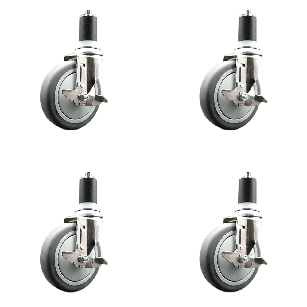 Thermoplastic Rubber Swivel Stem Caster Set of 4 with 5 Inch Caster Wheels - 1-1/2" Expanding Stems - 316 Stainless Steel Casters - Includes 4 Swivel Casters with Top Lock Brakes- Service Caster Brand — photo 1