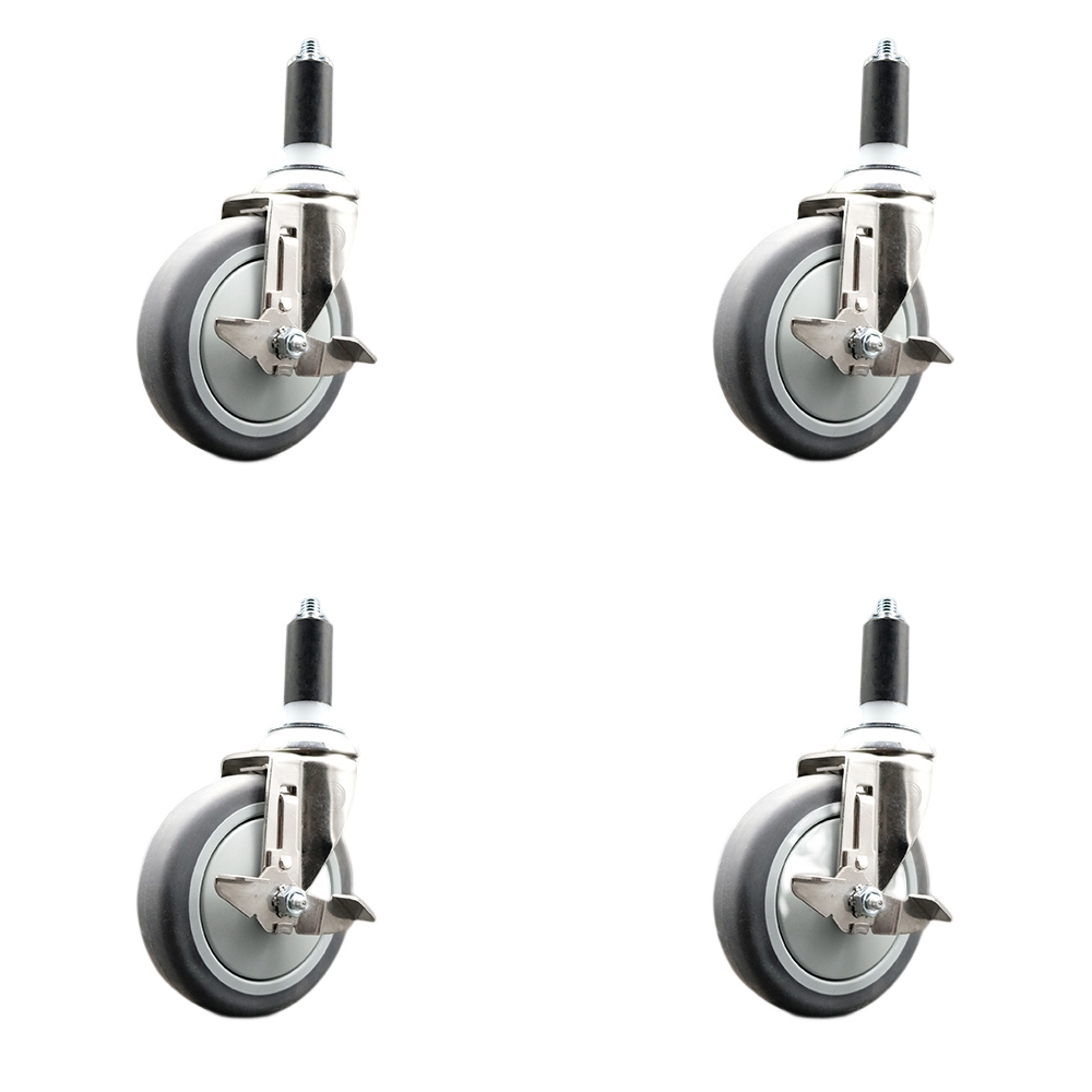 Thermoplastic Rubber Swivel Stem Caster Set of 4 with 5 Inch Caster Wheels - 1-1/4" Expanding Stems - 316 Stainless Steel Casters - Includes 4 Swivel Casters with Top Lock Brakes- Service Caster Brand — photo 1