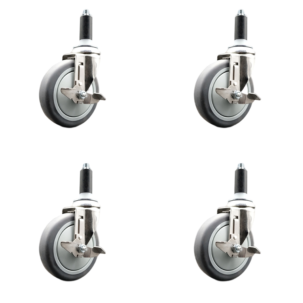 Thermoplastic Rubber Swivel Stem Caster Set of 4 with 5 Inch Caster Wheels - 1-1/8" Expanding Stems - 316 Stainless Steel Casters - Includes 4 Swivel Casters with Top Lock Brakes- Service Caster Brand — photo 1