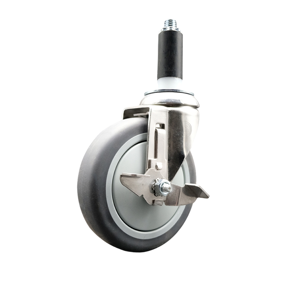Thermoplastic Rubber Swivel Stem Caster with 5 Inch Gray Caster Wheel and Top Lock Brake - 1-1/8" Expanding Stem - 316 Stainless Steel Caster - 300 lbs. Capacity Per Caster - Service Caster Brand — photo 1