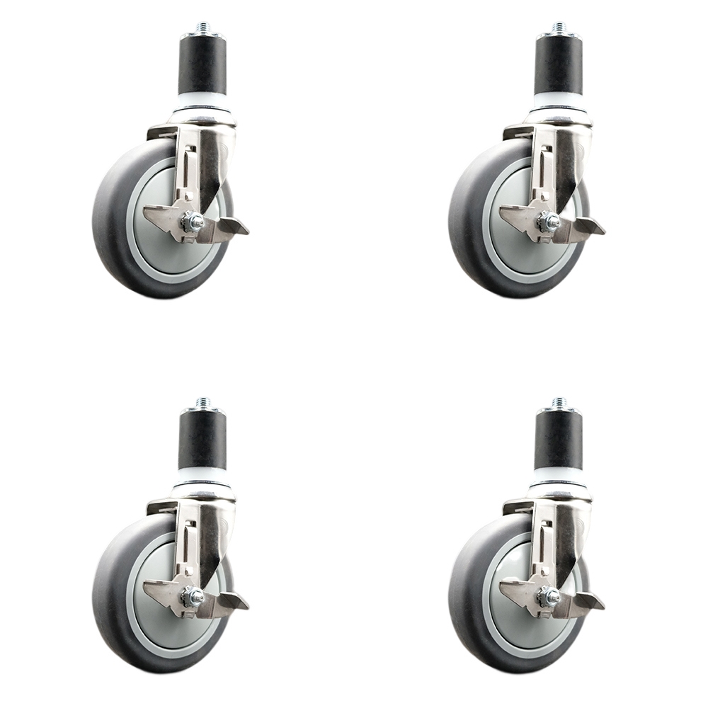Thermoplastic Rubber Swivel Stem Caster Set of 4 with 5 Inch Caster Wheels - 1-3/4" Expanding Stems - 316 Stainless Steel Casters - Includes 4 Swivel Casters with Top Lock Brakes- Service Caster Brand — photo 1