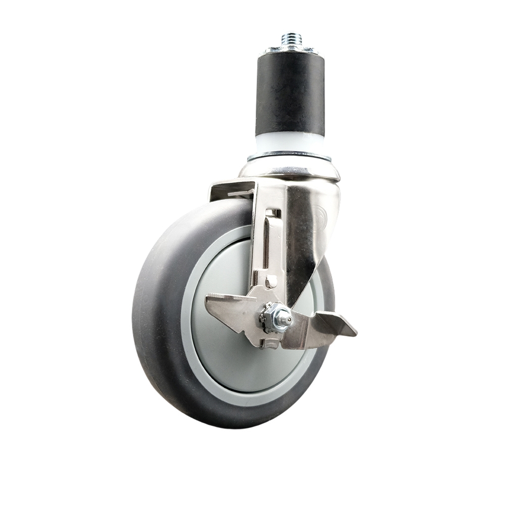 Thermoplastic Rubber Swivel Stem Caster with 5 Inch Gray Caster Wheel and Top Lock Brake - 1-3/4" Expanding Stem - 316 Stainless Steel Caster - 300 lbs. Capacity Per Caster - Service Caster Brand — photo 1