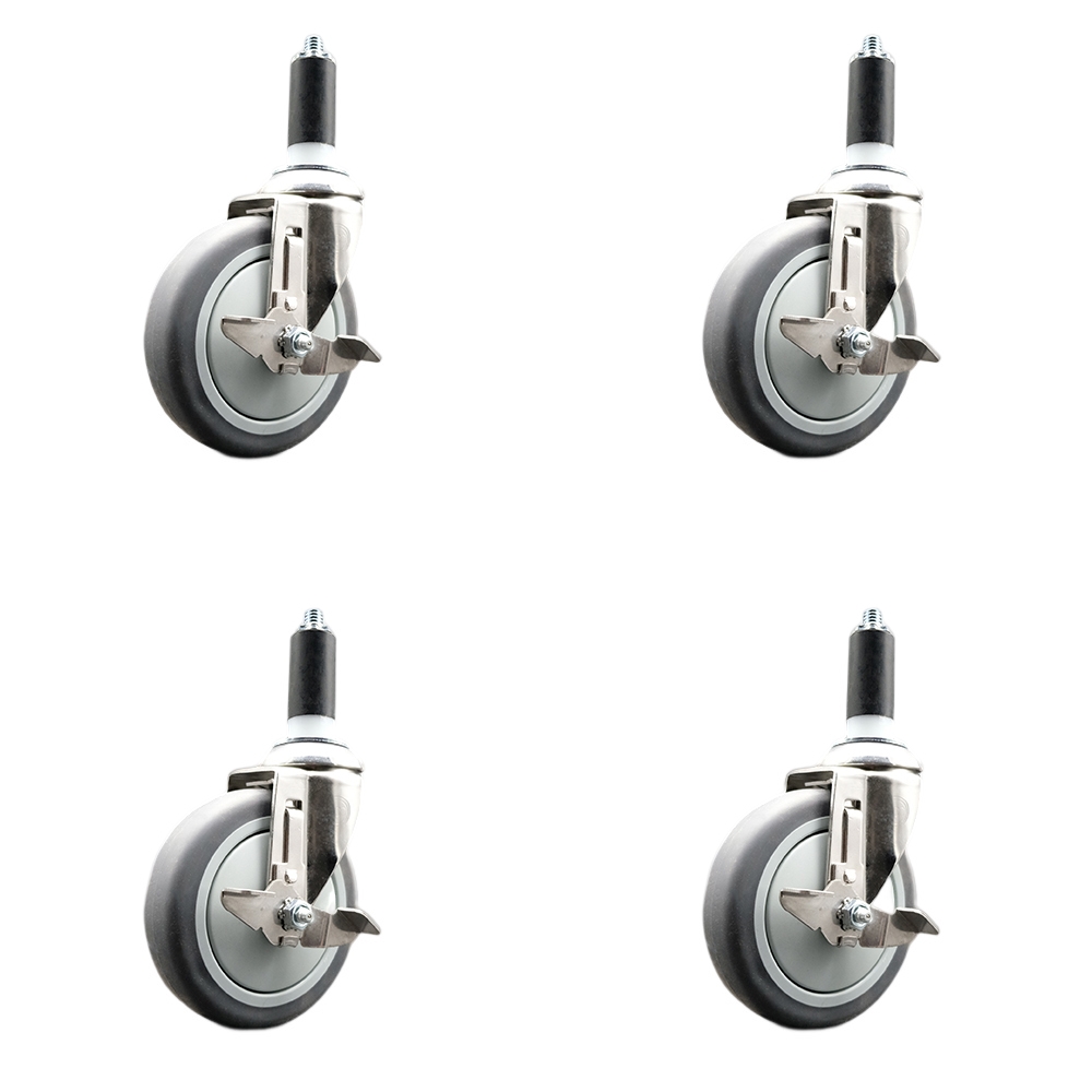 Thermoplastic Rubber Swivel Stem Caster Set of 4 with 5 Inch Caster Wheels - 1-3/8" Expanding Stems - 316 Stainless Steel Casters - Includes 4 Swivel Casters with Top Lock Brakes- Service Caster Brand — photo 1