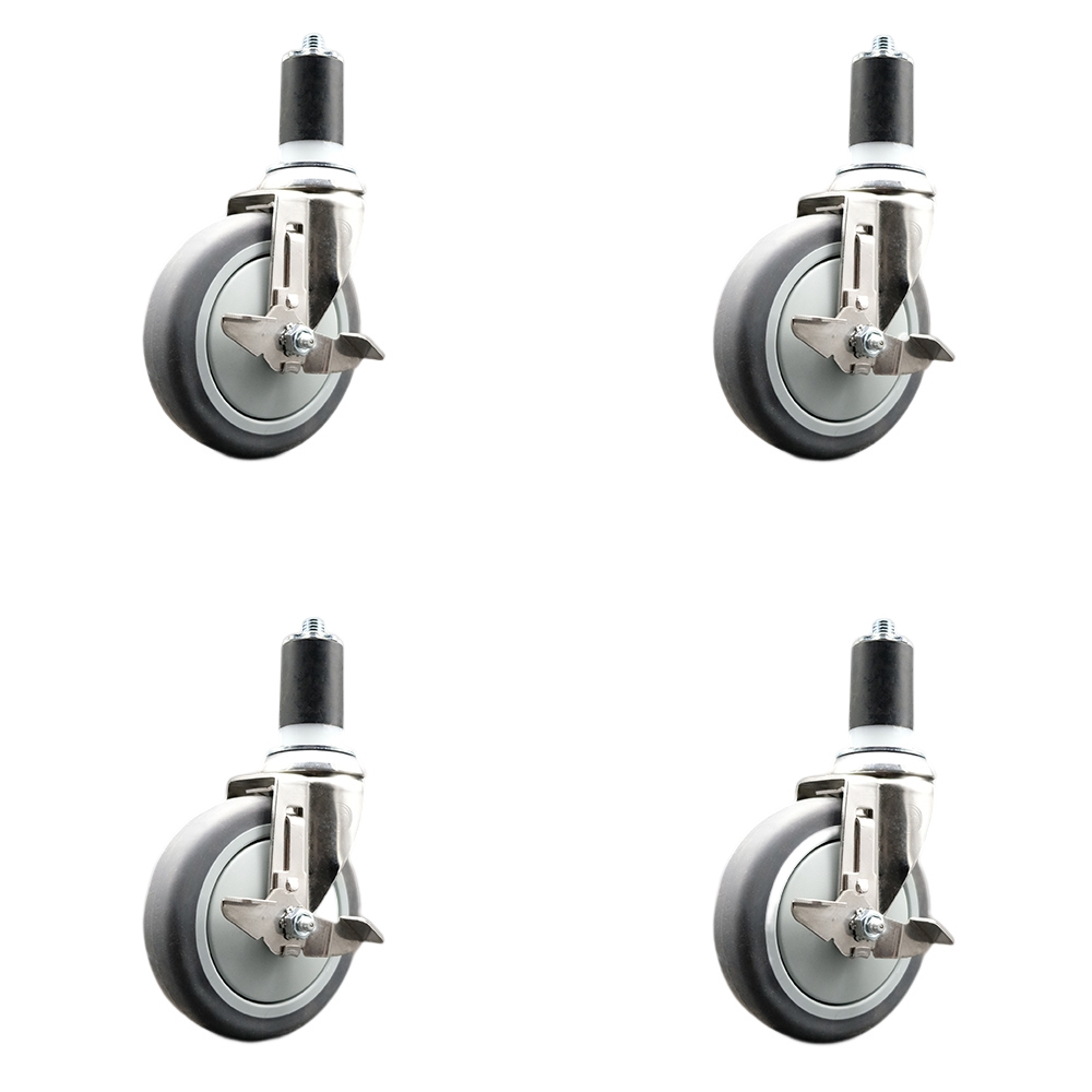 Thermoplastic Rubber Swivel Stem Caster Set of 4 with 5 Inch Caster Wheels - 1-5/8" Expanding Stems - 316 Stainless Steel Casters - Includes 4 Swivel Casters with Top Lock Brakes- Service Caster Brand — photo 1