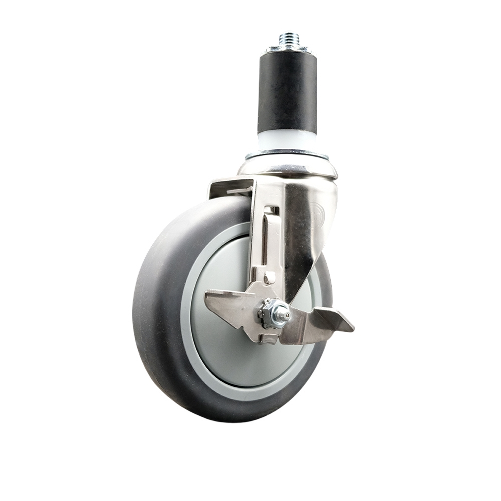 Thermoplastic Rubber Swivel Stem Caster with 5 Inch Gray Caster Wheel and Top Lock Brake - 1-5/8" Expanding Stem - 316 Stainless Steel Caster - 300 lbs. Capacity Per Caster - Service Caster Brand — photo 1