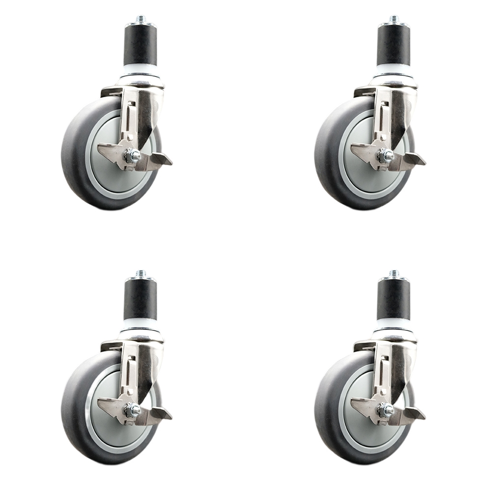 Thermoplastic Rubber Swivel Stem Caster Set of 4 with 5 Inch Caster Wheels - 1-7/8" Expanding Stems - 316 Stainless Steel Casters - Includes 4 Swivel Casters with Top Lock Brakes- Service Caster Brand — photo 1