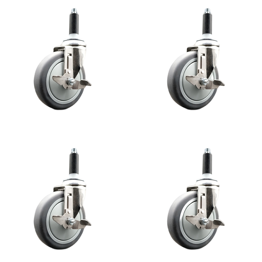 Thermoplastic Rubber Swivel Stem Caster Set of 4 with 5 Inch Caster Wheels - 3/4" Expanding Stems - 316 Stainless Steel Casters - Includes 4 Swivel Casters with Top Lock Brakes - Service Caster Brand — photo 1