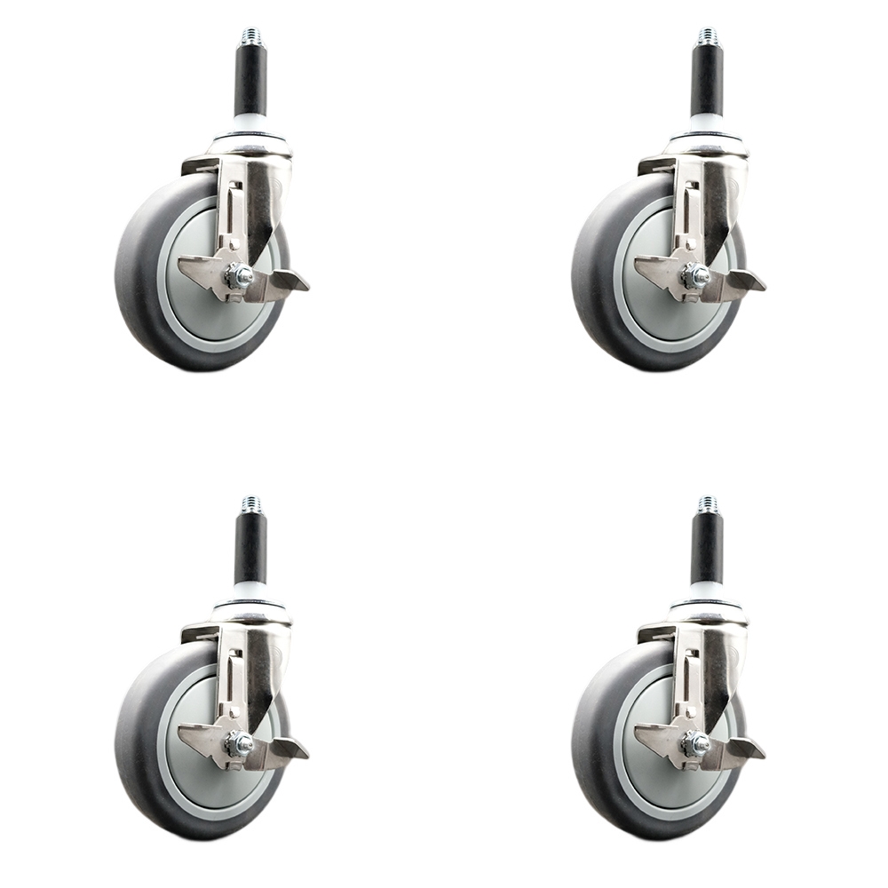 Thermoplastic Rubber Swivel Stem Caster Set of 4 with 5 Inch Caster Wheels - 7/8" Expanding Stems - 316 Stainless Steel Casters - Includes 4 Swivel Casters with Top Lock Brakes - Service Caster Brand — photo 1