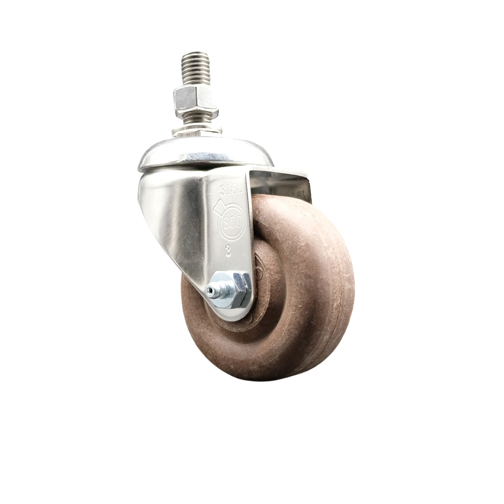 High Temperature Glass Filled Nylon Swivel Stem Caster with 3.5 Inch Brown Caster Wheel - 1/2" Threaded Stem - 316 Stainless Steel Caster - 350 lbs. Capacity Per Caster - Service Caster Brand — photo 1