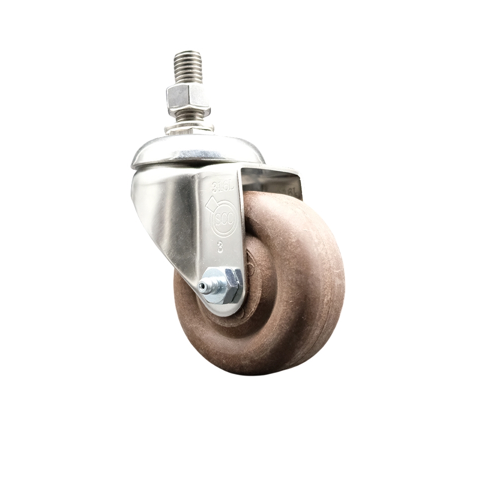 High Temperature Glass Filled Nylon Swivel Stem Caster with 3 Inch Brown Caster Wheel - 3/8" Threaded Stem - 316 Stainless Steel Caster - 350 lbs. Capacity Per Caster - Service Caster Brand — photo 1