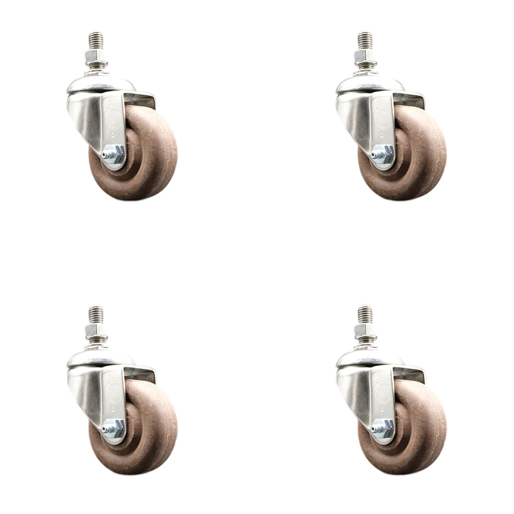 High Temperature Glass Filled Nylon Swivel Stem Caster Set of 4 with 3.5 Inch Brown Caster Wheels -10mm Metric Threaded Stems-316 Stainless Steel Casters-Includes 4 Swivel Casters-Service Caster Brand — photo 1