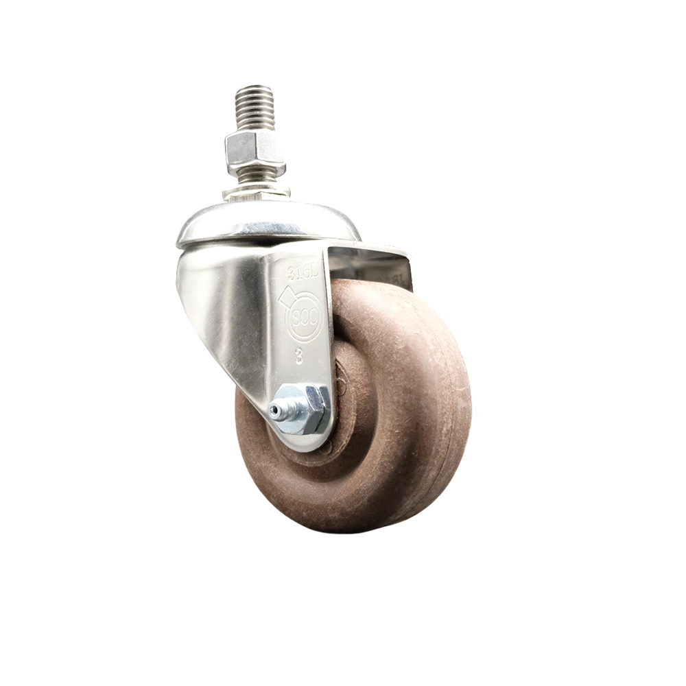 High Temperature Glass Filled Nylon Swivel Stem Caster with 3 Inch Brown Caster Wheel - 10mm Metric Threaded Stem - 316 Stainless Steel Caster - 350 lbs. Capacity Per Caster - Service Caster Brand — photo 1