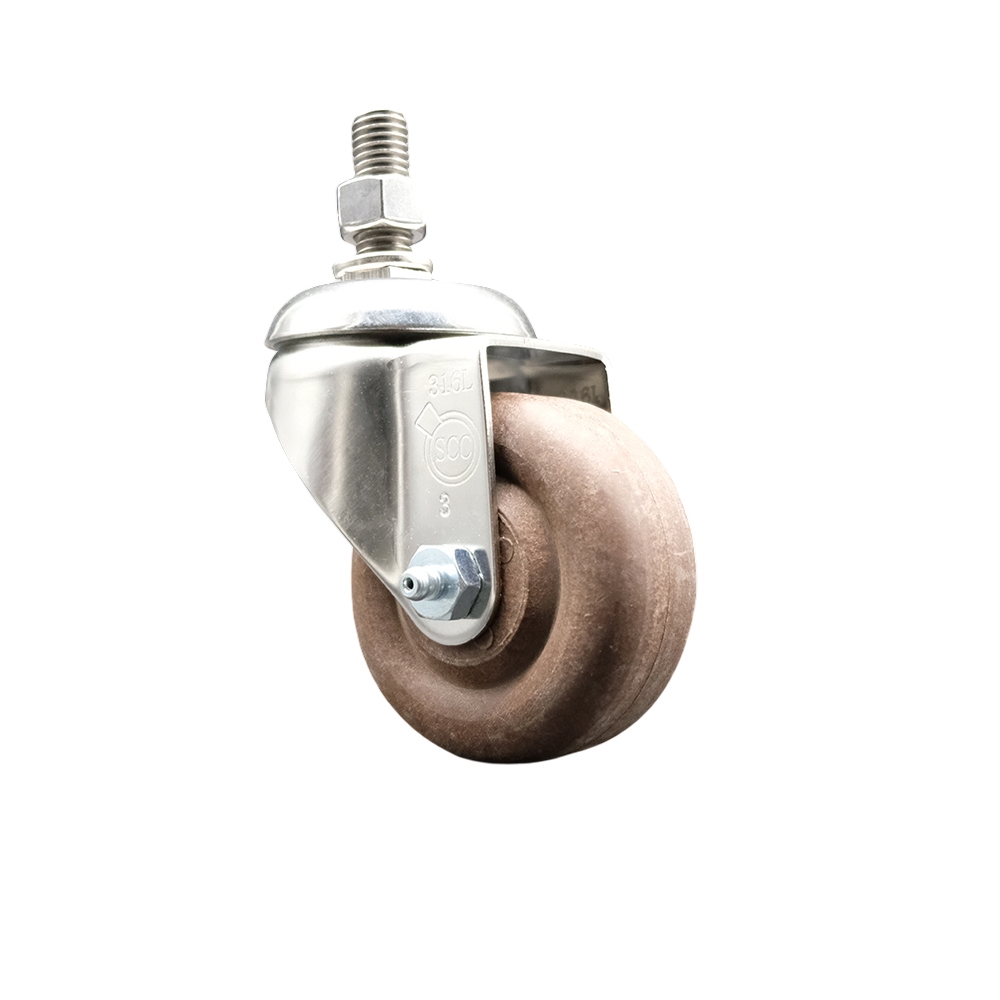High Temperature Glass Filled Nylon Swivel Stem Caster with 3 Inch Brown Caster Wheel - 12mm Metric Threaded Stem - 316 Stainless Steel Caster - 350 lbs. Capacity Per Caster - Service Caster Brand — photo 1