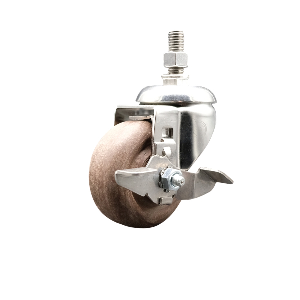 High Temperature Glass Filled Nylon Swivel Stem Caster with 3.5 Inch Caster Wheel and Top Lock Brake-3/8" Threaded Stem- 316 Stainless Steel Caster - 350lbs. Capacity Per Caster - Service Caster Brand — photo 1