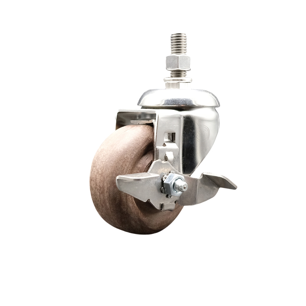 High Temp Glass Filled Nylon Swivel Stem Caster with 3.5 Inch Caster Wheel and Top Lock Brake-10mm Metric Threaded Stem- 316 Stainless Steel Caster - 350lbs. Capacity Per Caster - Service Caster Brand — photo 1