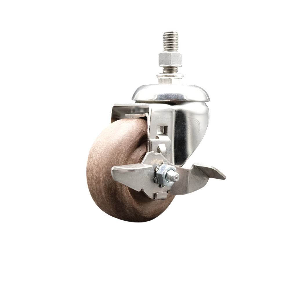 High Temp Glass Filled Nylon Swivel Stem Caster with 3.5 Inch Caster Wheel and Top Lock Brake-12mm Metric Threaded Stem- 316 Stainless Steel Caster - 350lbs. Capacity Per Caster - Service Caster Brand — photo 1