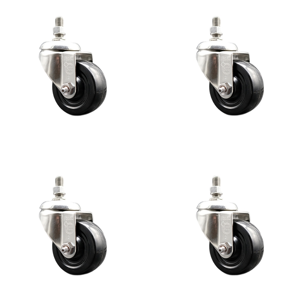 Soft Rubber Swivel Stem Caster Set of 4 with 3.5 Inch Caster Wheels - 3/8" Threaded Stems - 316 Stainless Steel Casters - Includes 4 Swivel Casters - Service Caster Brand — photo 1