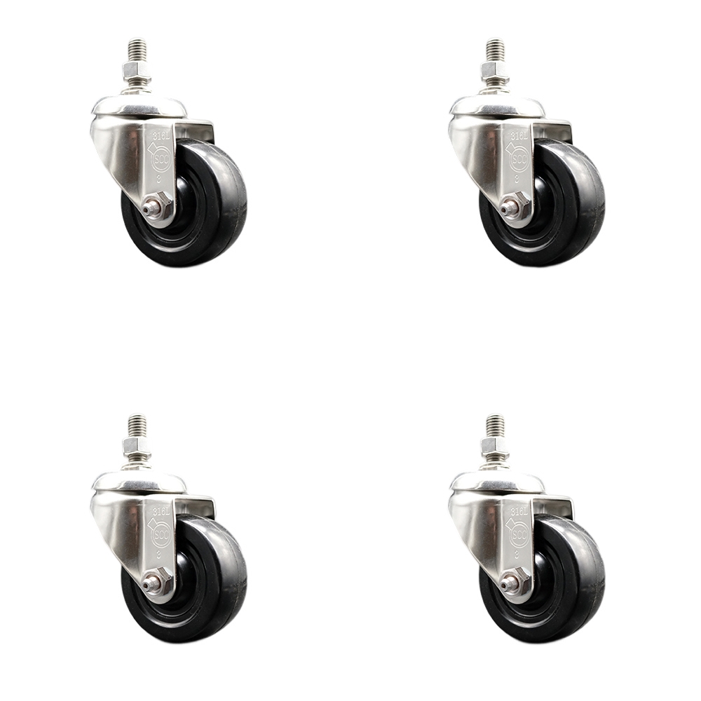 Soft Rubber Swivel Stem Caster Set of 4 with 3.5 Inch Caster Wheels - 10mm Metric Threaded Stems - 316 Stainless Steel Casters - Includes 4 Swivel Casters - Service Caster Brand — photo 1