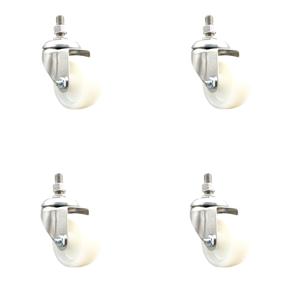 Nylon Swivel Stem Caster Set of 4 with 3 Inch Caster Wheels - 1/2" Threaded Stems - 316 Stainless Steel Casters - Includes 4 Swivel Casters - Service Caster Brand — photo 1