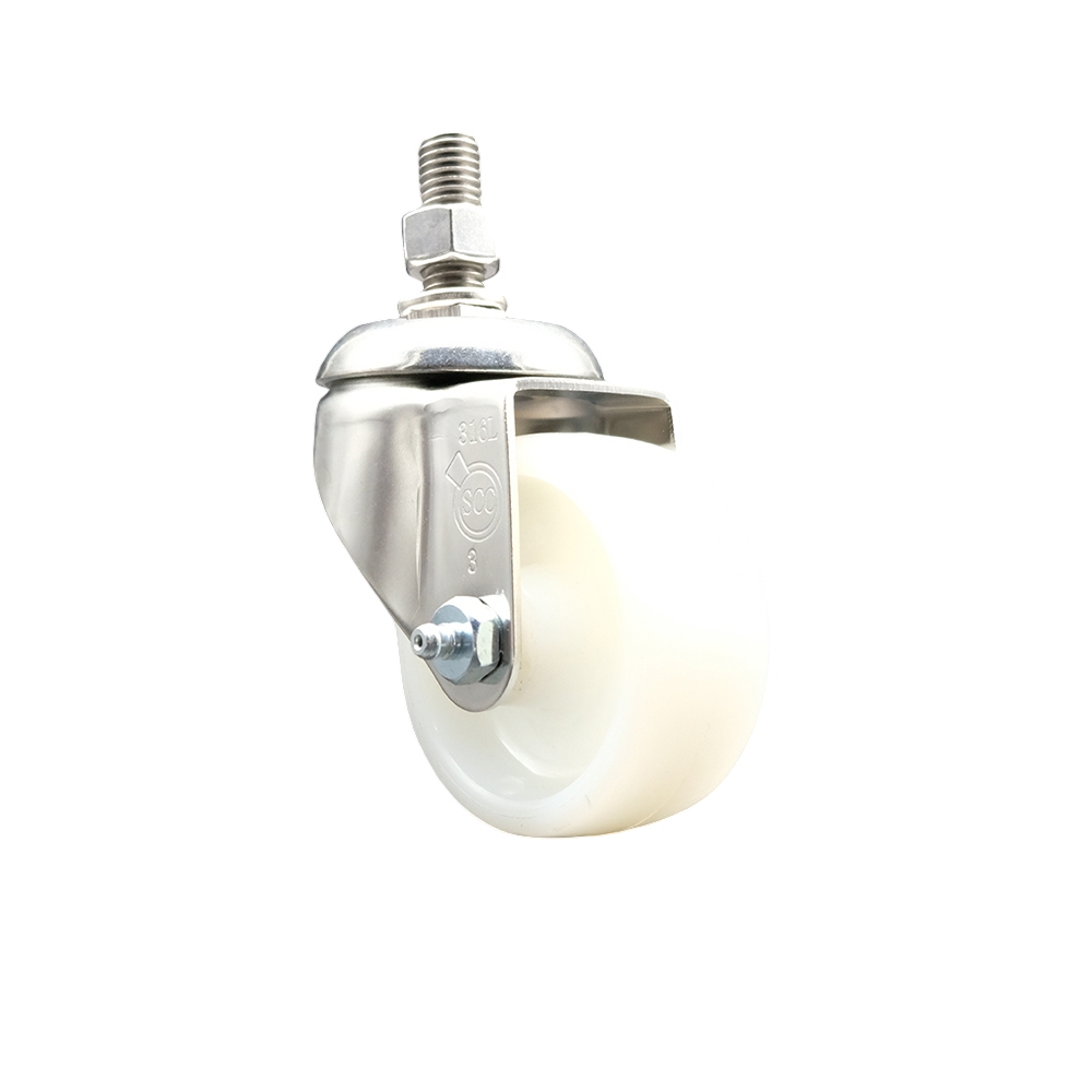Nylon Swivel Stem Caster with 3 Inch White Caster Wheel - 1/2" Threaded Stem - 316 Stainless Steel Caster - 300 lbs. Capacity Per Caster - Service Caster Brand — photo 1