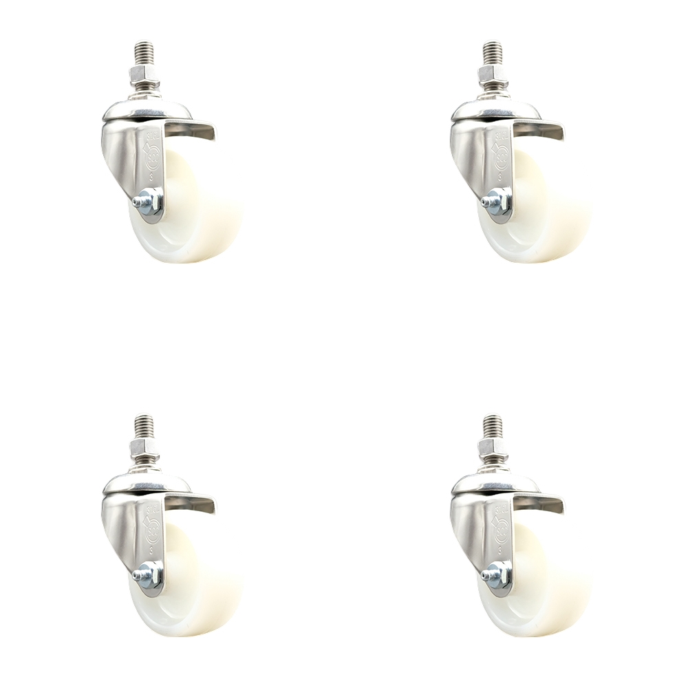 Nylon Swivel Stem Caster Set of 4 with 3 Inch Caster Wheels - 3/8" Threaded Stems - 316 Stainless Steel Casters - Includes 4 Swivel Casters - Service Caster Brand — photo 1