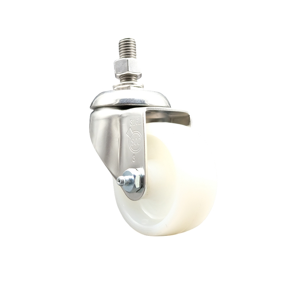 Nylon Swivel Stem Caster with 3 Inch White Caster Wheel - 3/8" Threaded Stem - 316 Stainless Steel Caster - 300 lbs. Capacity Per Caster - Service Caster Brand — photo 1