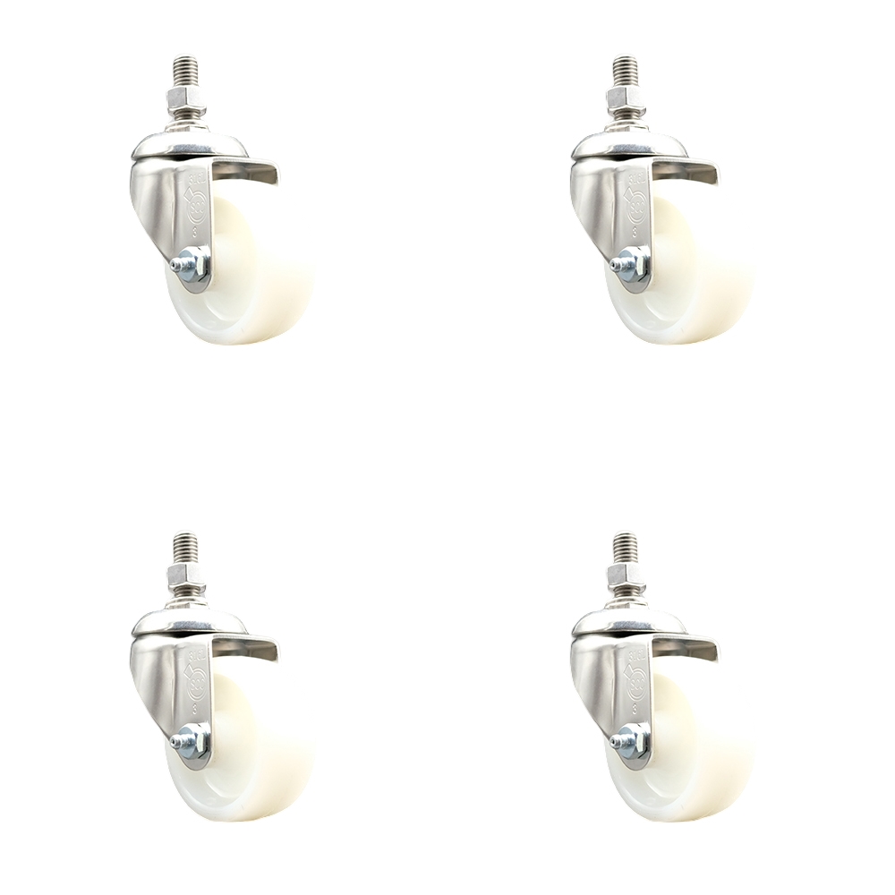 Nylon Swivel Stem Caster Set of 4 with 3 Inch Caster Wheels - 10mm Metric Threaded Stems - 316 Stainless Steel Casters - Includes 4 Swivel Casters - Service Caster Brand — photo 1