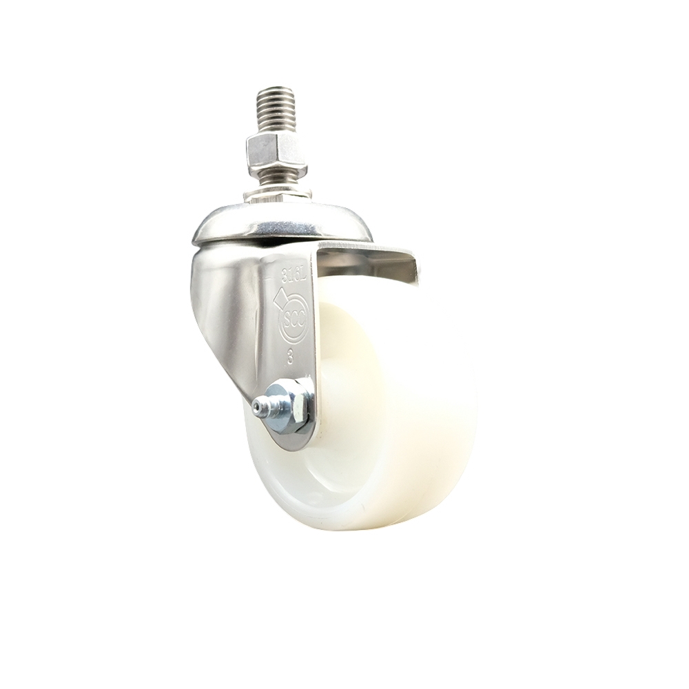 Nylon Swivel Stem Caster with 3 Inch White Caster Wheel - 10mm Metric Threaded Stem - 316 Stainless Steel Caster - 300 lbs. Capacity Per Caster - Service Caster Brand — photo 1
