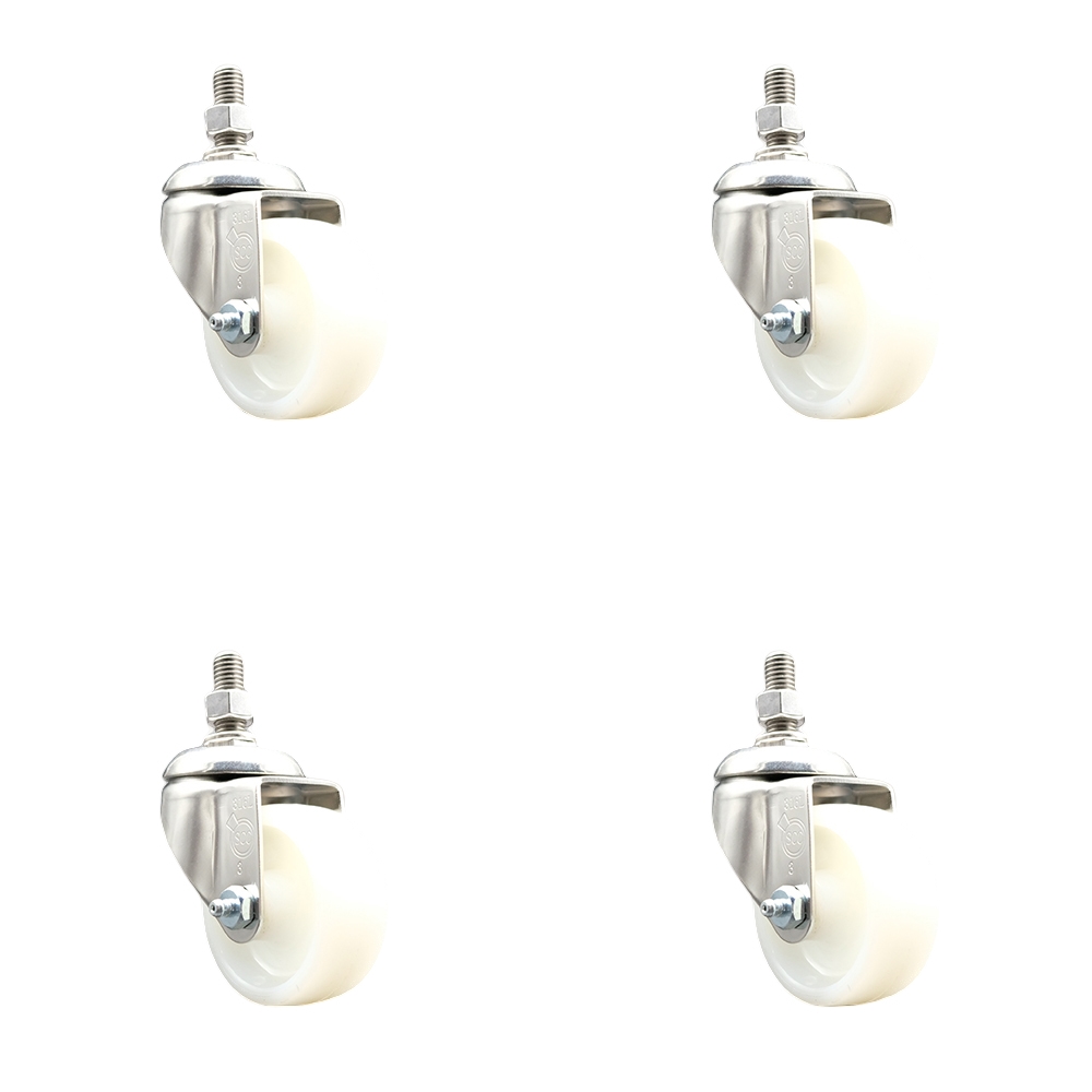 Nylon Swivel Stem Caster Set of 4 with 3 Inch Caster Wheels - 12mm Metric Threaded Stems - 316 Stainless Steel Casters - Includes 4 Swivel Casters - Service Caster Brand — photo 1