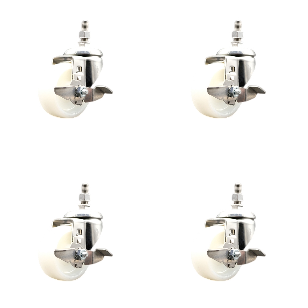 Nylon Swivel Stem Caster Set of 4 with 3 Inch Caster Wheels - 10mm Metric Threaded Stems - 316 Stainless Steel Casters - Includes 4 Swivel Casters with Top Lock Brakes - Service Caster Brand — photo 1
