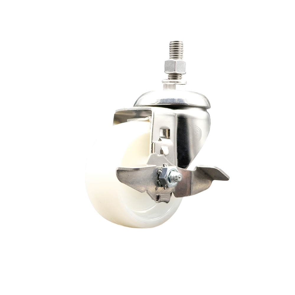 Nylon Swivel Stem Caster with 3 Inch White Caster Wheel and Top Lock Brake - 10mm Metric Threaded Stem - 316 Stainless Steel Caster - 300 lbs. Capacity Per Caster - Service Caster Brand — photo 1
