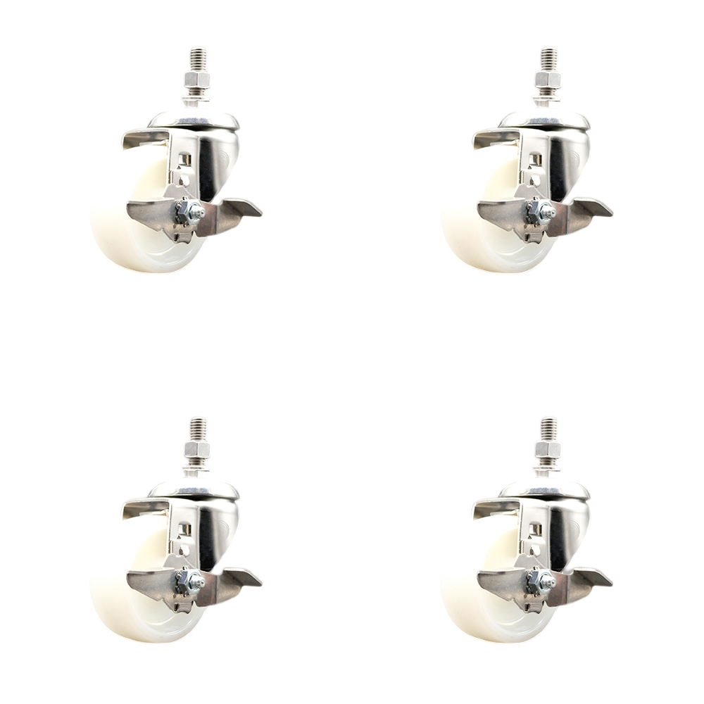 Nylon Swivel Stem Caster Set of 4 with 3 Inch Caster Wheels - 12mm Metric Threaded Stems - 316 Stainless Steel Casters - Includes 4 Swivel Casters with Top Lock Brakes - Service Caster Brand — photo 1