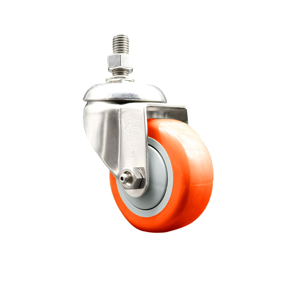 Polyurethane Swivel Stem Caster with 3.5 Inch Orange Caster Wheel - 1/2" Threaded Stem - 316 Stainless Steel Caster - 300 lbs. Capacity Per Caster - Service Caster Brand — photo 1