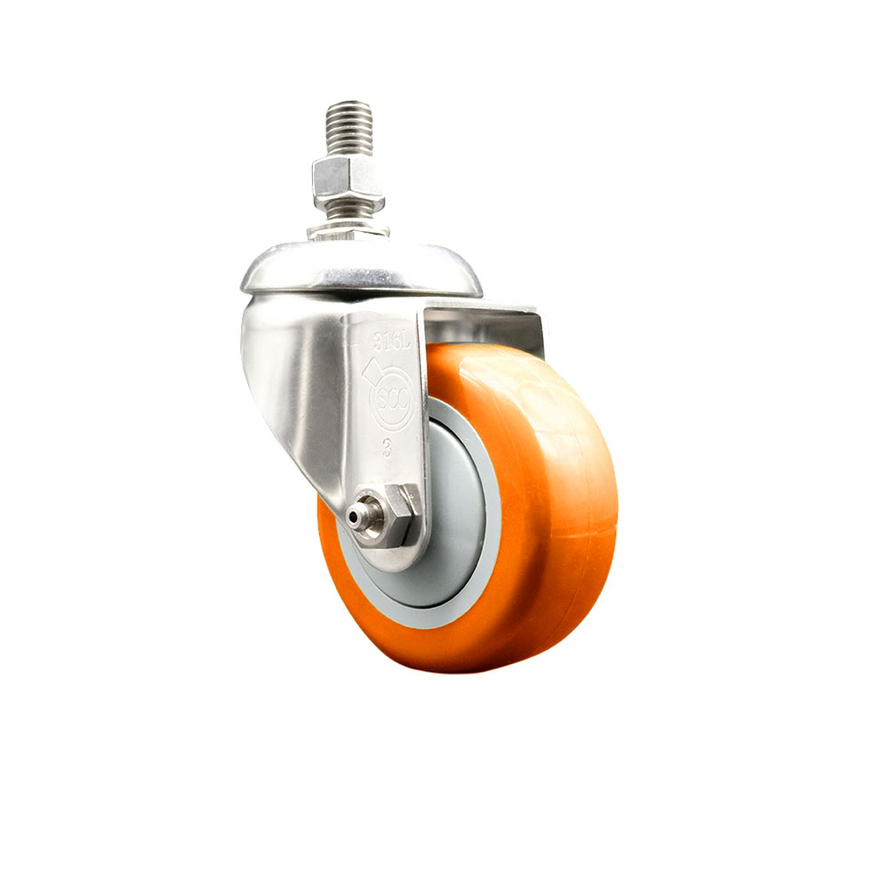 Polyurethane Swivel Stem Caster with 3.5 Inch Orange Caster Wheel - 3/8" Threaded Stem - 316 Stainless Steel Caster - 300 lbs. Capacity Per Caster - Service Caster Brand — photo 1