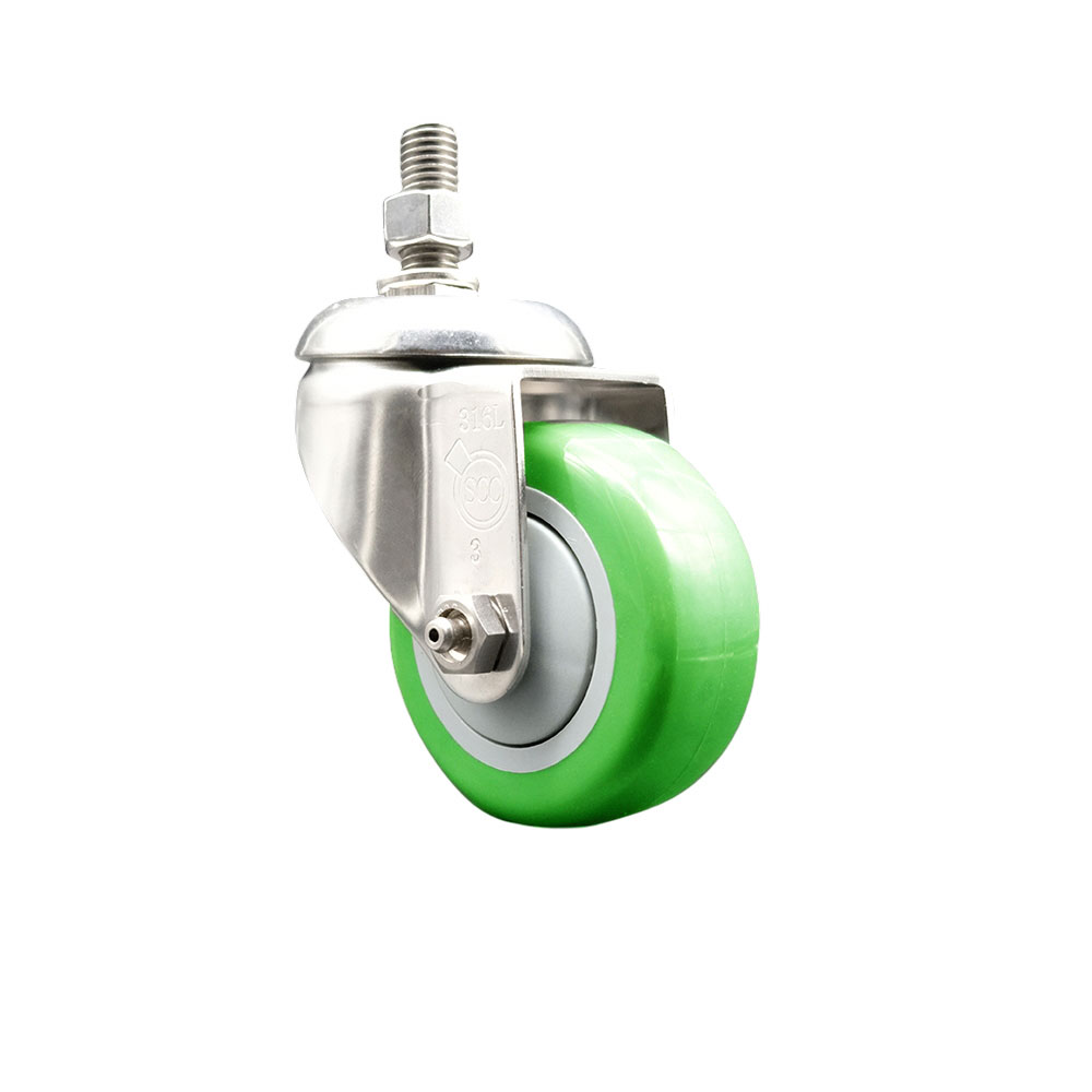 Polyurethane Swivel Stem Caster with 3.5 Inch Green Caster Wheel - 3/8" Threaded Stem - 316 Stainless Steel Caster - 300 lbs. Capacity Per Caster - Service Caster Brand — photo 1