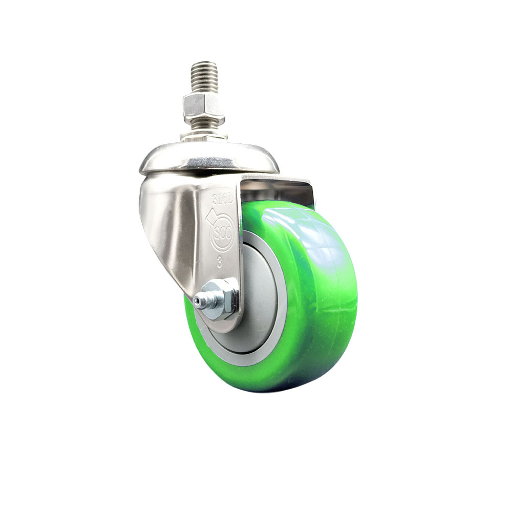 Polyurethane Swivel Stem Caster with 3 Inch Green Caster Wheel - 10mm Metric Threaded Stem - 316 Stainless Steel Caster - 300 lbs. Capacity Per Caster - Service Caster Brand — photo 1
