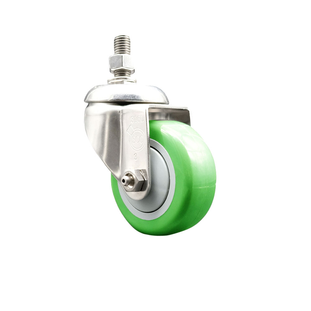 Polyurethane Swivel Stem Caster with 3.5 Inch Green Caster Wheel - 10mm Metric Threaded Stem - 316 Stainless Steel Caster - 300 lbs. Capacity Per Caster - Service Caster Brand — photo 1