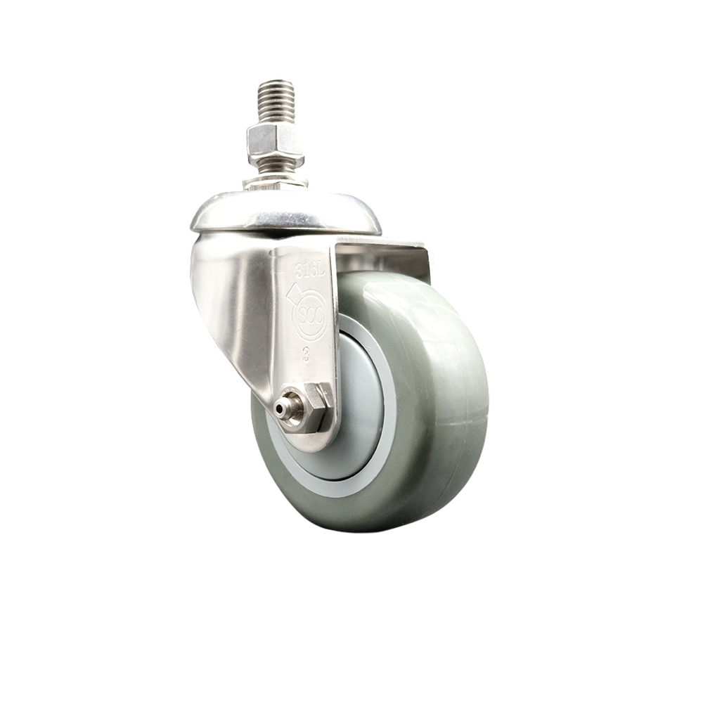 Polyurethane Swivel Stem Caster with 3.5 Inch Gray Caster Wheel - 12mm Metric Threaded Stem - 316 Stainless Steel Caster - 300 lbs. Capacity Per Caster - Service Caster Brand — photo 1