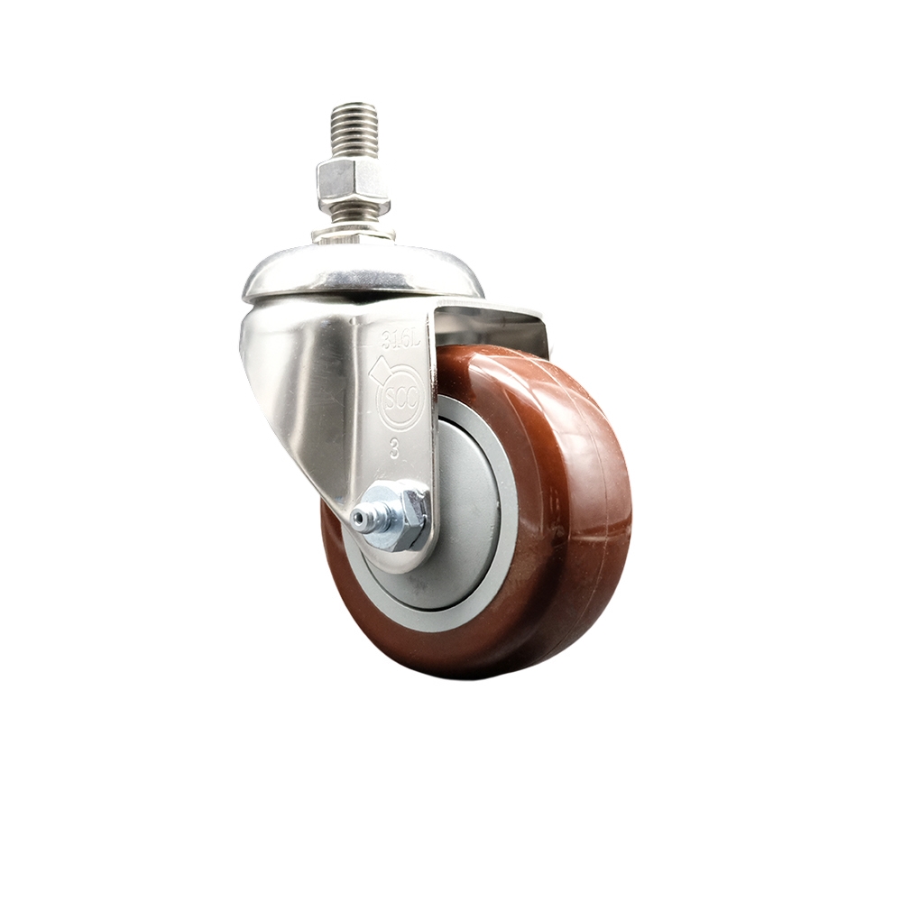 Polyurethane Swivel Stem Caster with 3 Inch Maroon Caster Wheel - 10mm Metric Threaded Stem - 316 Stainless Steel Caster - 300 lbs. Capacity Per Caster - Service Caster Brand — photo 1