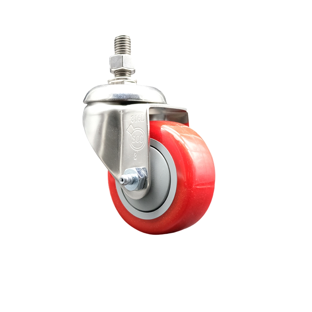 Polyurethane Swivel Stem Caster with 3.5 Inch Red Caster Wheel - 1/2" Threaded Stem - 316 Stainless Steel Caster - 300 lbs. Capacity Per Caster - Service Caster Brand — photo 1
