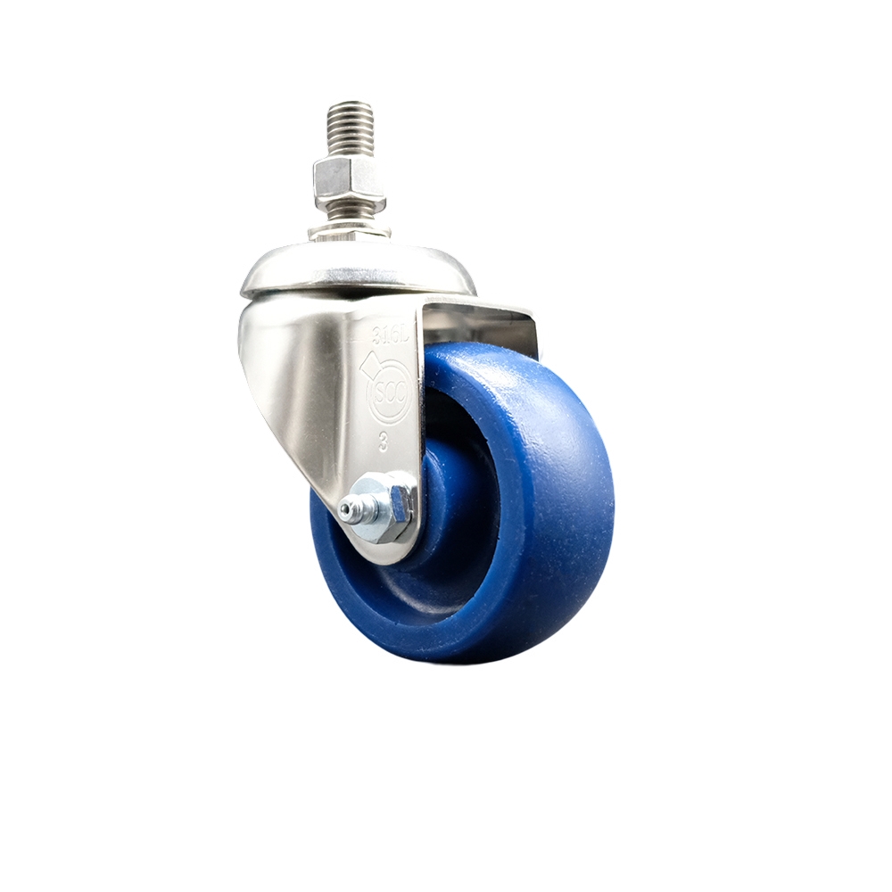 Solid Polyurethane Swivel Stem Caster with 3.5 Inch Blue Caster Wheel - 3/8" Threaded Stem - 316 Stainless Steel Caster - 300 lbs. Capacity Per Caster - Service Caster Brand — photo 1