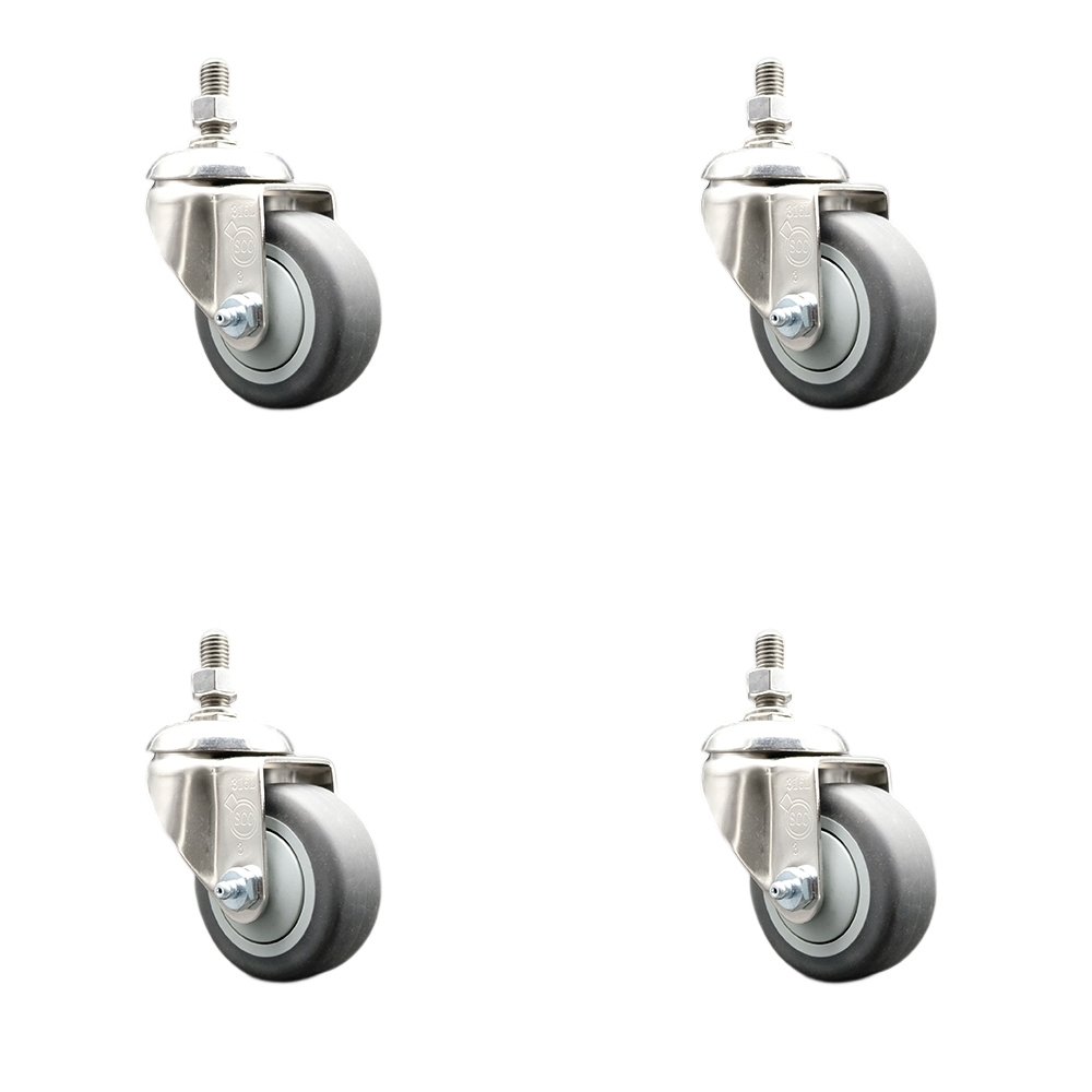 Thermoplastic Rubber Swivel Stem Caster Set of 4 with 3.5 Inch Caster Wheels - 1/2" Threaded Stems - 316 Stainless Steel Casters - Includes 4 Swivel Casters - Service Caster Brand — photo 1
