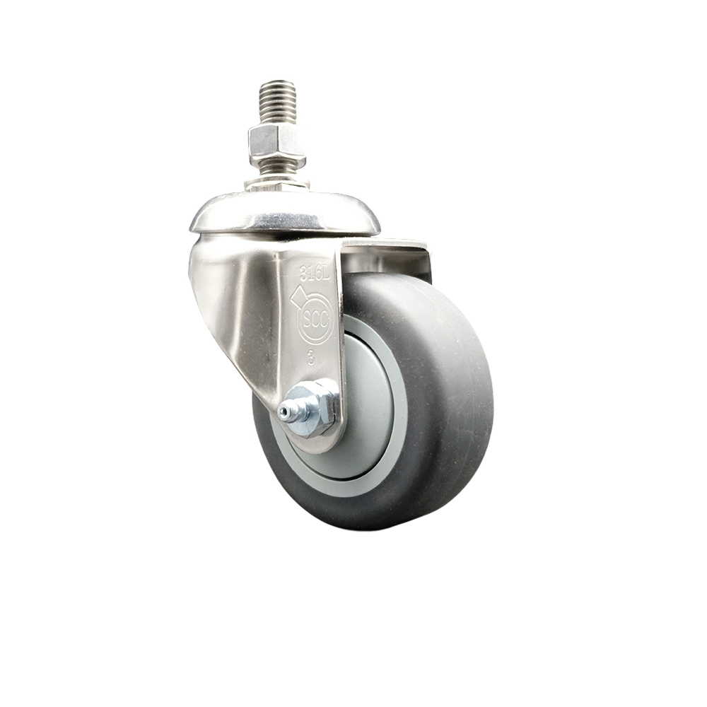 Thermoplastic Rubber Swivel Stem Caster with 3 Inch Gray Caster Wheel - 1/2" Threaded Stem - 316 Stainless Steel Caster - 210 lbs. Capacity Per Caster - Service Caster Brand — photo 1